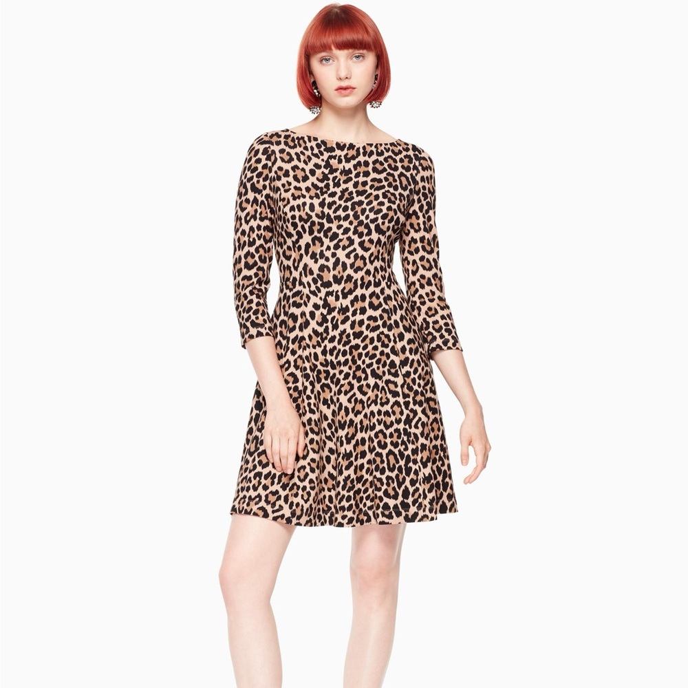 NWT KATE SPADE New York Leopard Print Ponte Stretch Fit Flare Dress